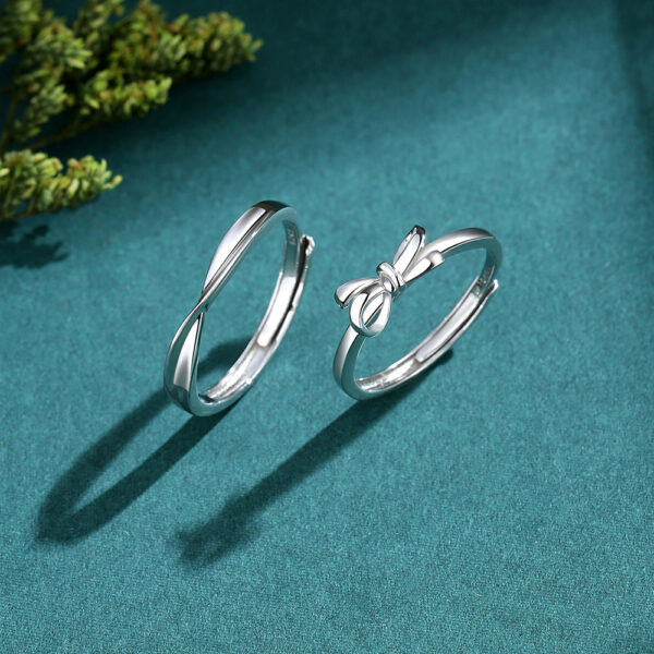 S925 Silver Bow Couple Ring - Image 3