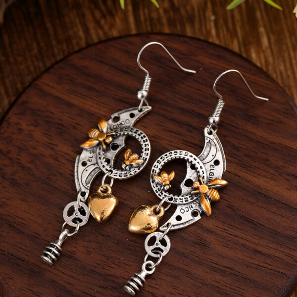 Geometric Crescent Golden Bee Personalized Eardrops Handmade Long - Image 4