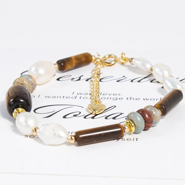 American Tigereye Natural Stone Freshwater Baroque Pearl Beaded Bracelet - Image 2