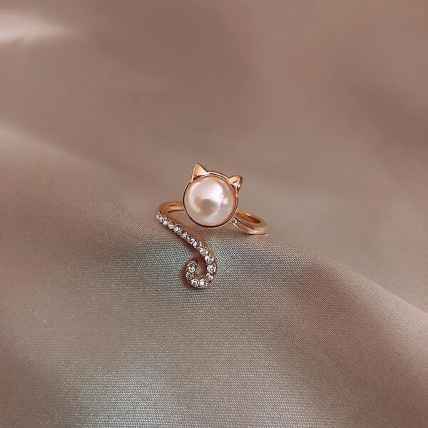 Women's Fashionable Simple And Cute Kitty Pearl Zircon Ring - Image 3