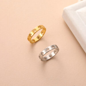 Animal Cat Dog Paw Prints Women's Stainless Steel Ring
