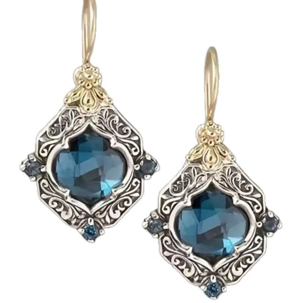 Vintage Sapphire Carved Earrings Women's Light Luxury Court Style - Image 5