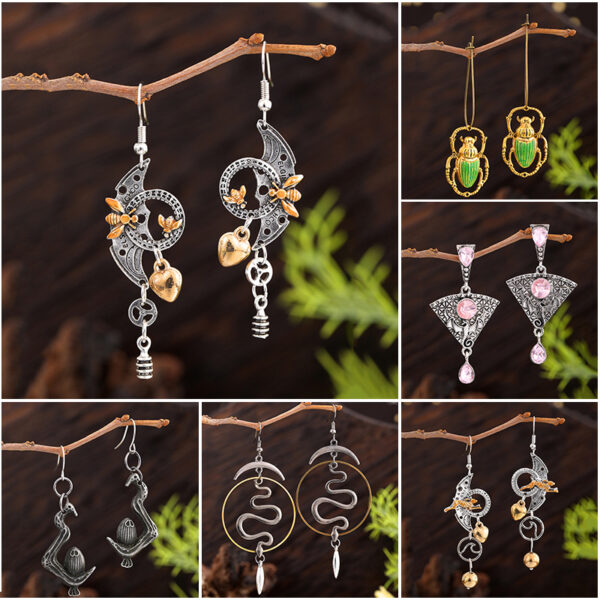 Geometric Crescent Golden Bee Personalized Eardrops Handmade Long - Image 2