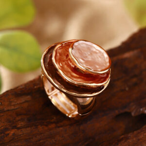 Zinc Alloy Geometric Three-layer Round Enamel Drop Oil Level Women's Elastic Ring
