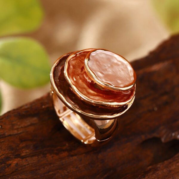 Zinc Alloy Geometric Three-layer Round Enamel Drop Oil Level Women's Elastic Ring