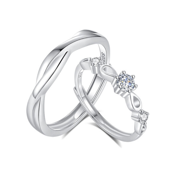 S925 Sterling Silver Green Silk Ring Couple Ring - Image 4