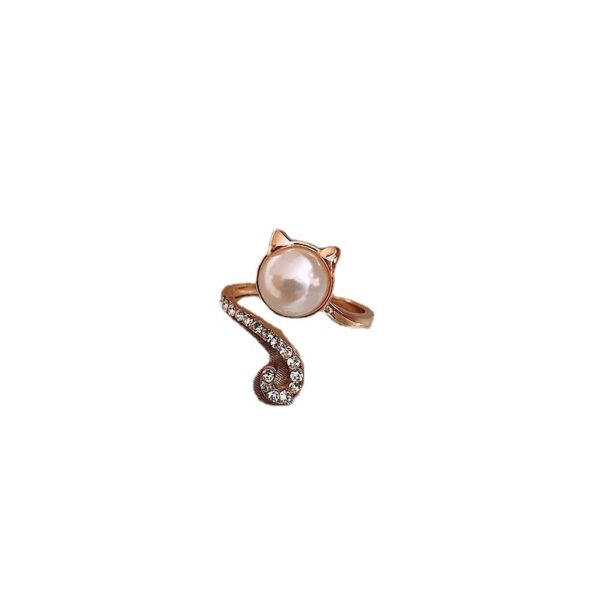 Women's Fashionable Simple And Cute Kitty Pearl Zircon Ring - Image 2