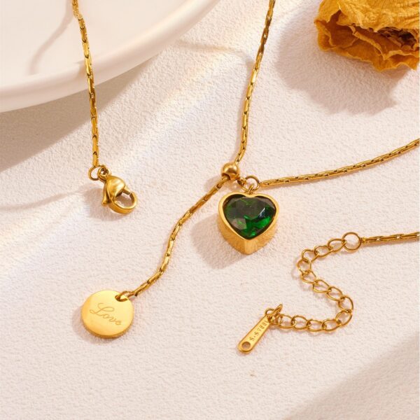 Emerald Diamond Love Titanium Steel Necklace Female Light Luxury Minority - Image 4