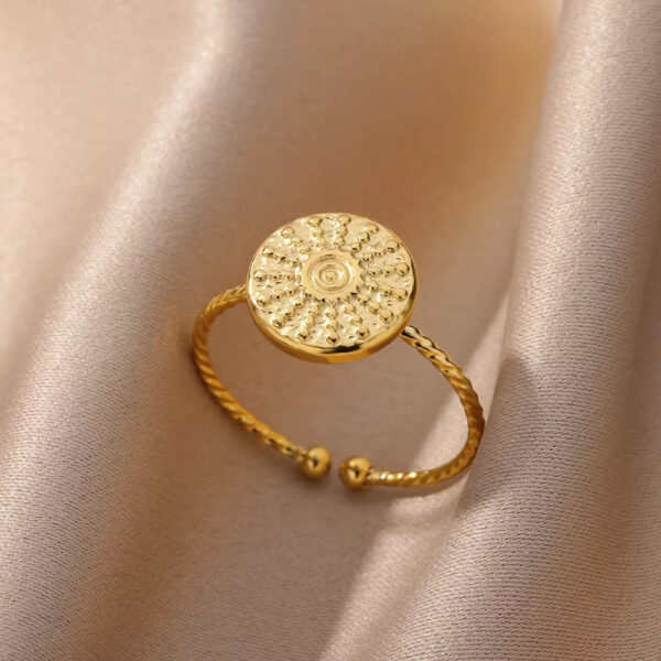 Stainless Steel Concave-convex Geometric Wide Face Ring - Image 5