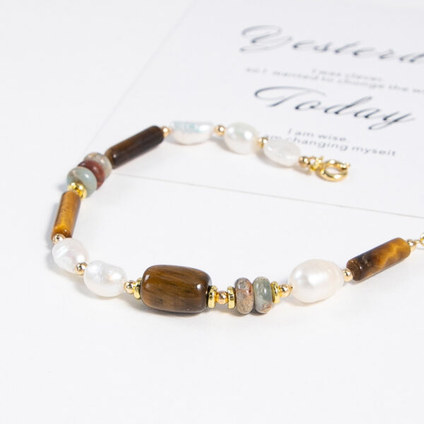 American Tigereye Natural Stone Freshwater Baroque Pearl Beaded Bracelet - Image 5