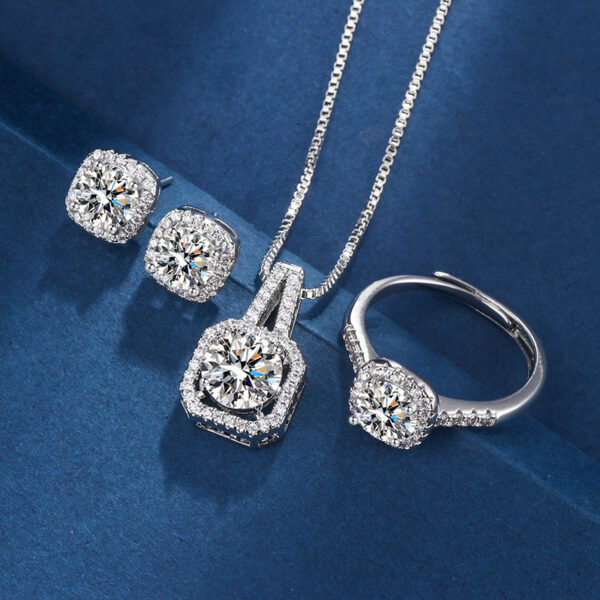 Three-piece Eight Hearts And Eight Arrows Zircon Rings Ear Studs Pendant Necklace Suit - Image 2