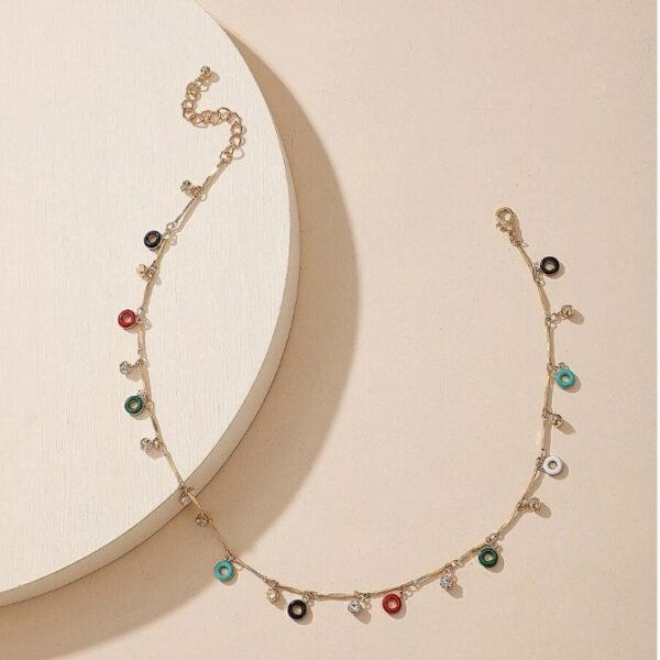Colorful Oil Round Circle Tassel Single Layer Necklace - Image 4
