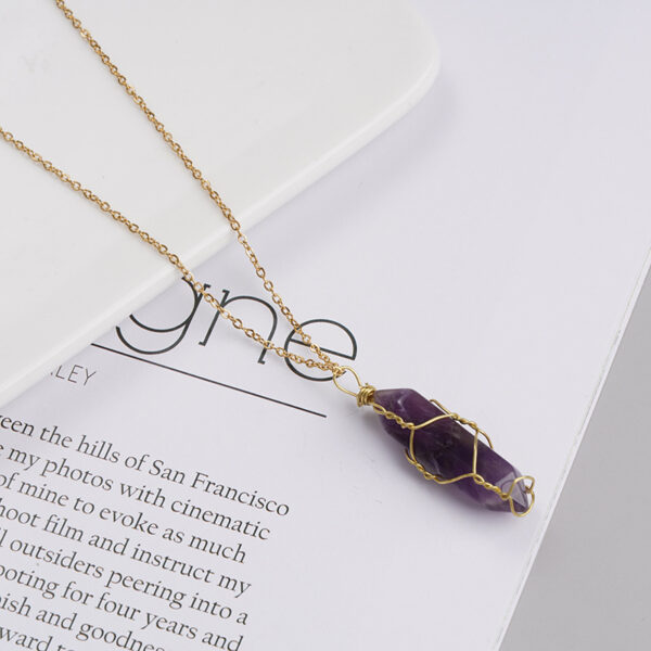 Women's Exquisite Copper Wire Winding Natural Stone Crystal Pendant Necklace - Image 4