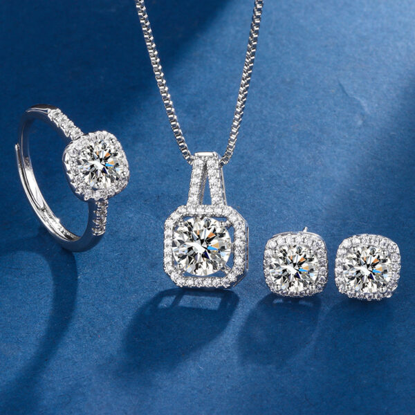 Three-piece Eight Hearts And Eight Arrows Zircon Rings Ear Studs Pendant Necklace Suit - Image 6