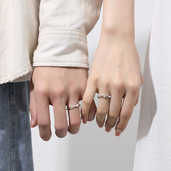 S925 Sterling Silver Green Silk Ring Couple Ring - Image 2