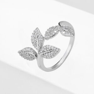 Refined Rhinestone Design Fashion Leaf Ring For Women