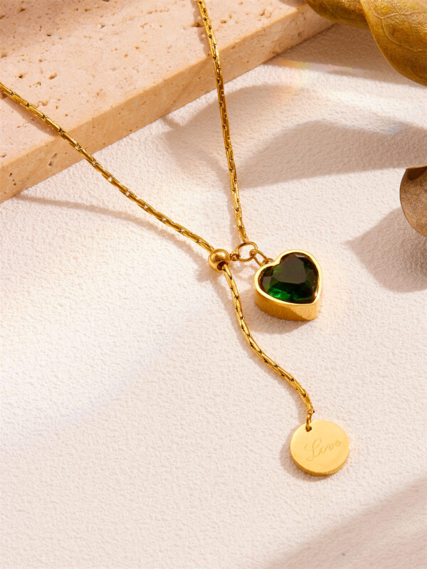 Emerald Diamond Love Titanium Steel Necklace Female Light Luxury Minority - Image 6