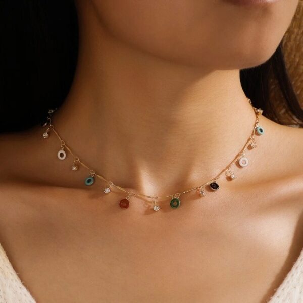 Colorful Oil Round Circle Tassel Single Layer Necklace - Image 6