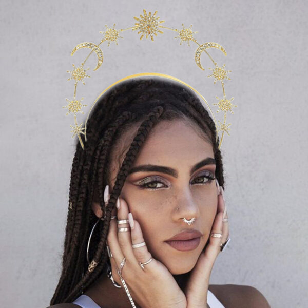Fashion Sun Goddess Double-layer Headband Six-pointed Star Moon Alloy Crystal - Image 5