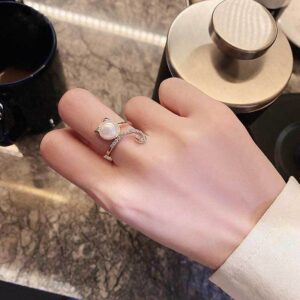 Women's Fashionable Simple And Cute Kitty Pearl Zircon Ring