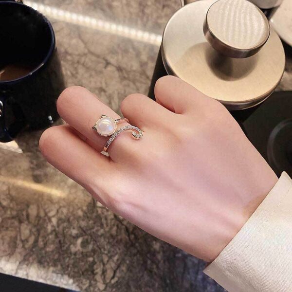 Women's Fashionable Simple And Cute Kitty Pearl Zircon Ring