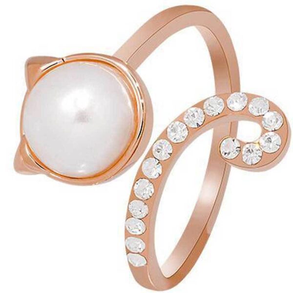 Women's Fashionable Simple And Cute Kitty Pearl Zircon Ring - Image 5