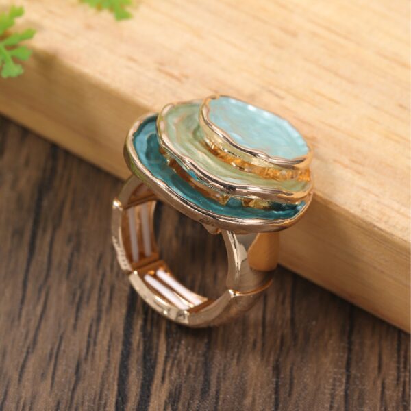 Zinc Alloy Geometric Three-layer Round Enamel Drop Oil Level Women's Elastic Ring - Image 2