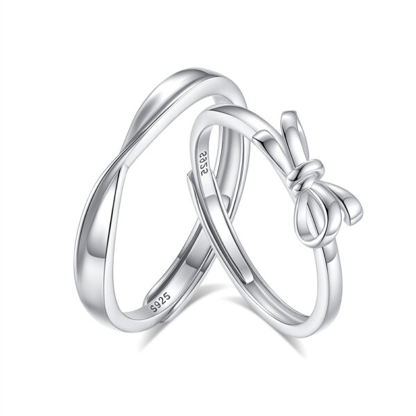 S925 Silver Bow Couple Ring - Image 5