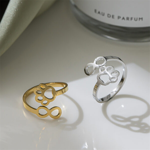 Simple 8-word Dog's Paw Open Tail Ring Women - Image 3