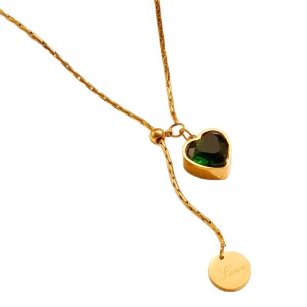 Emerald Diamond Love Titanium Steel Necklace Female Light Luxury Minority - Image 5