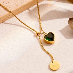 Emerald Diamond Love Titanium Steel Necklace Female Light Luxury Minority