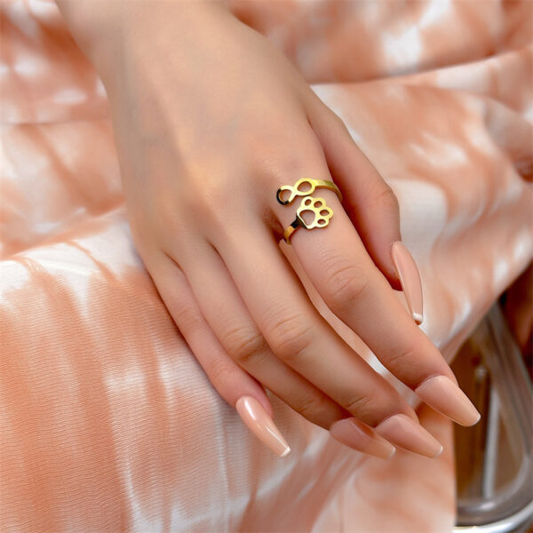 Simple 8-word Dog's Paw Open Tail Ring Women - Image 4