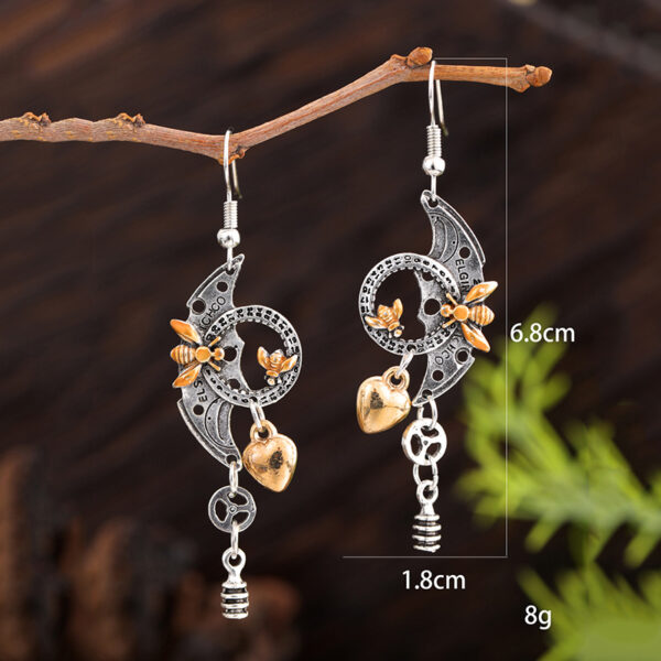 Geometric Crescent Golden Bee Personalized Eardrops Handmade Long - Image 3