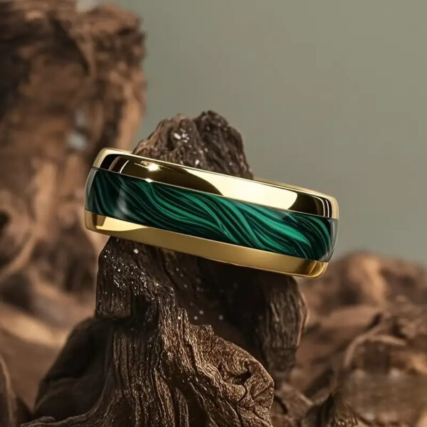 8mm Stainless Steel Fashion Style Turquoise Pattern Ring - Image 2