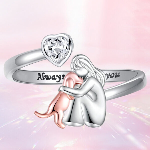 Girl And Dog Animal Heart-shaped Open Ring - Image 2