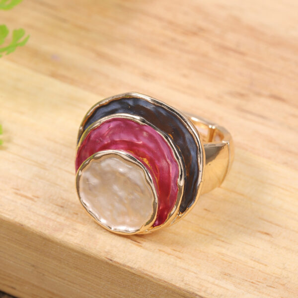Zinc Alloy Geometric Three-layer Round Enamel Drop Oil Level Women's Elastic Ring - Image 3