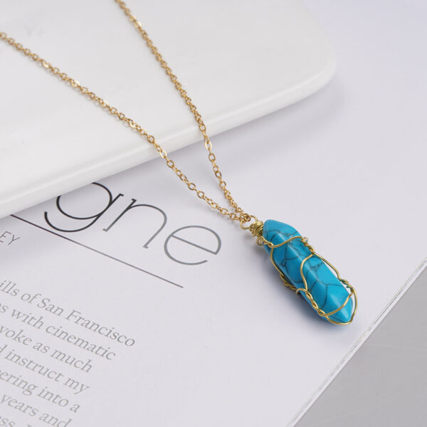 Women's Exquisite Copper Wire Winding Natural Stone Crystal Pendant Necklace - Image 2