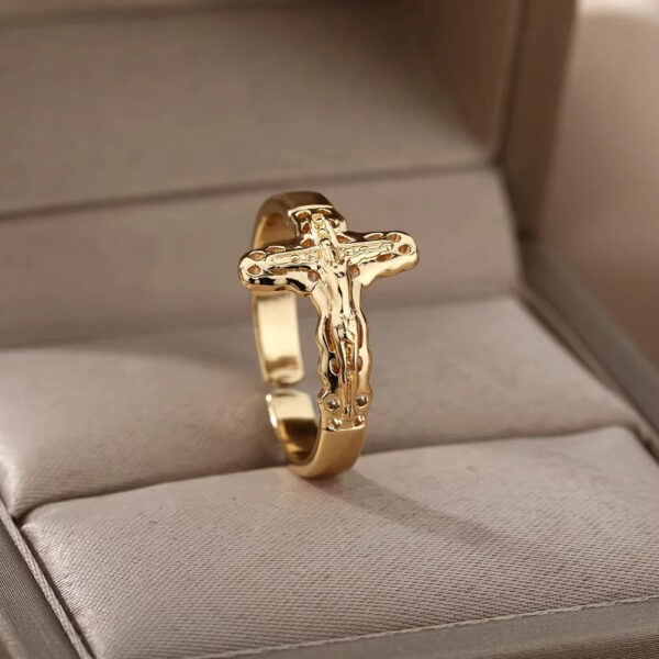 Stainless Steel Concave-convex Geometric Wide Face Ring - Image 4