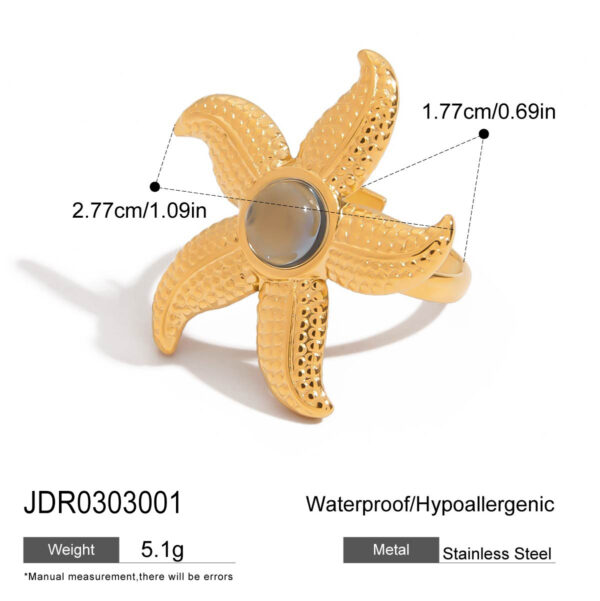 Titanium Steel Glass Ocean Wind Starfish Shell Earring Ring - Image 8