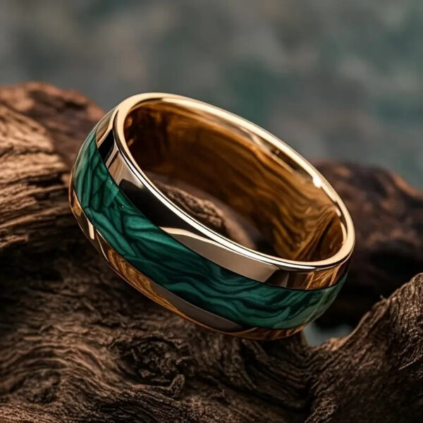 8mm Stainless Steel Fashion Style Turquoise Pattern Ring - Image 3