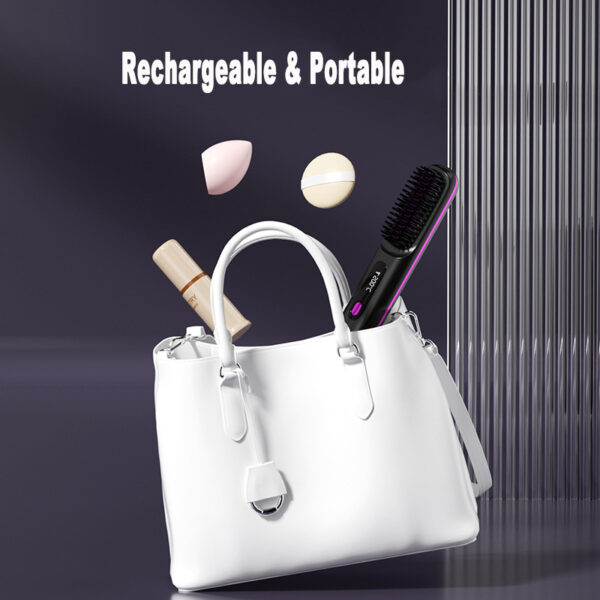 2 In 1 Straight Hair Comb Wireless Hair Straightener Brush Hair Fast Heating Portable Hot Curler USB Charging - Image 4