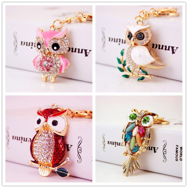 Creative Cartoon Diamond Inlaid Owl Car Keychain Pendant - Image 2