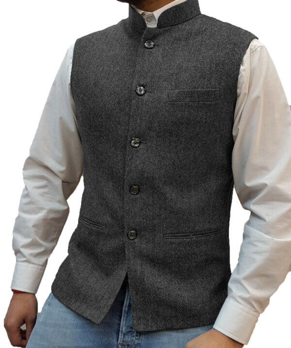 Zhongshan Collar Herringbone Pattern Vest Man - Image 8