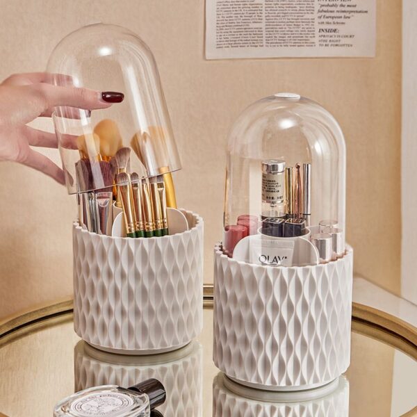 360 Rotating Large Capacity Transparent Makeup Brush Storage Pen Holder Acrylic Dust With Lid Desktop Cosmetic Storage Box - Image 2