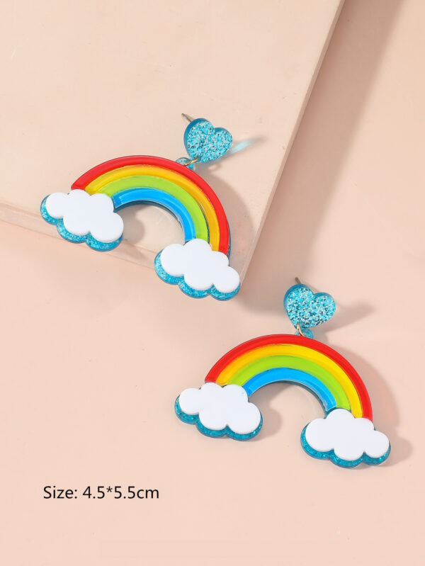Multi-layer Stereo Acrylic Rainbow White Clouds Heart-shaped Earrings - Image 2