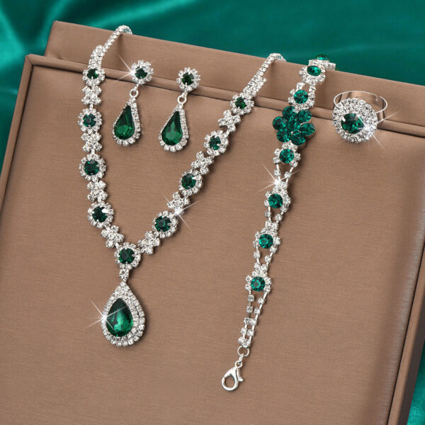 High-grade Crystal Gem Women's Water Drop Necklace Ear Stud Bracelet Ring - Image 9