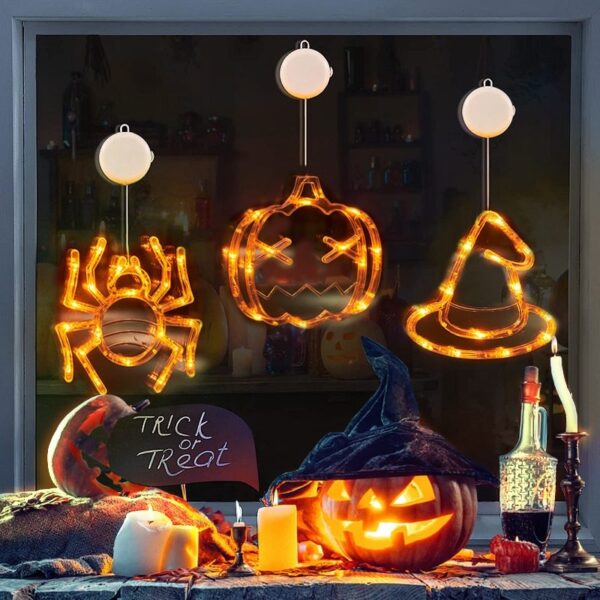 Halloween Window Hanging LED Lights Spider Pumpkin Hanging Ghost Horror Atmosphere Lights Holiday Party Decorative Lights Home Decor - Image 3