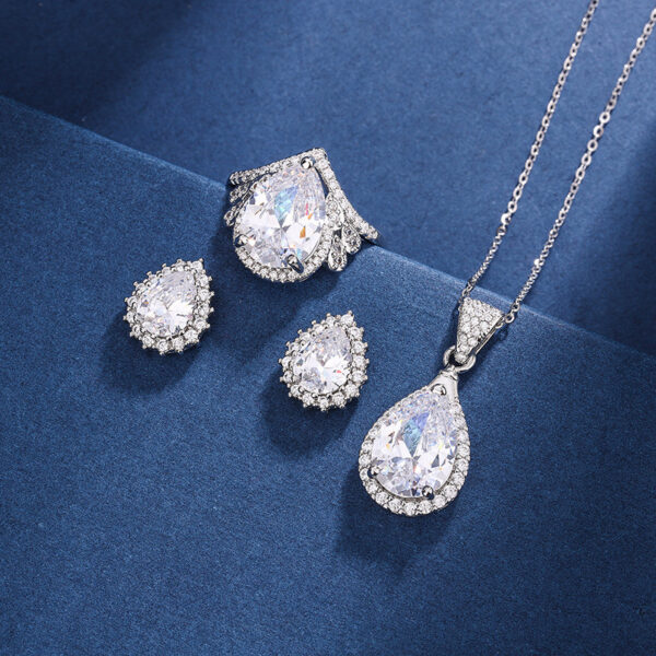 Water Drop Pendant Necklace Ring Stud Earrings Three-piece Set - Image 4