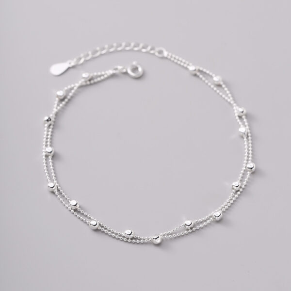 925 Sterling Silver Interval Round Beads Double-circle Anklet Female - Image 4