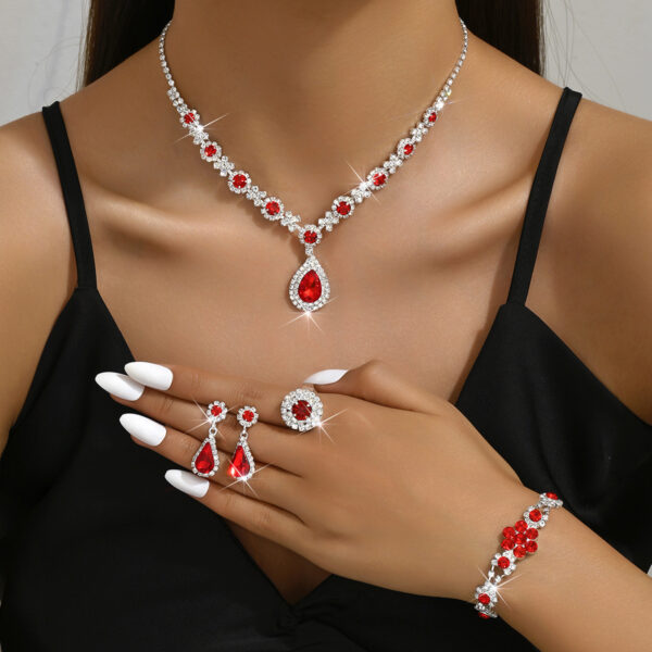High-grade Crystal Gem Women's Water Drop Necklace Ear Stud Bracelet Ring - Image 4